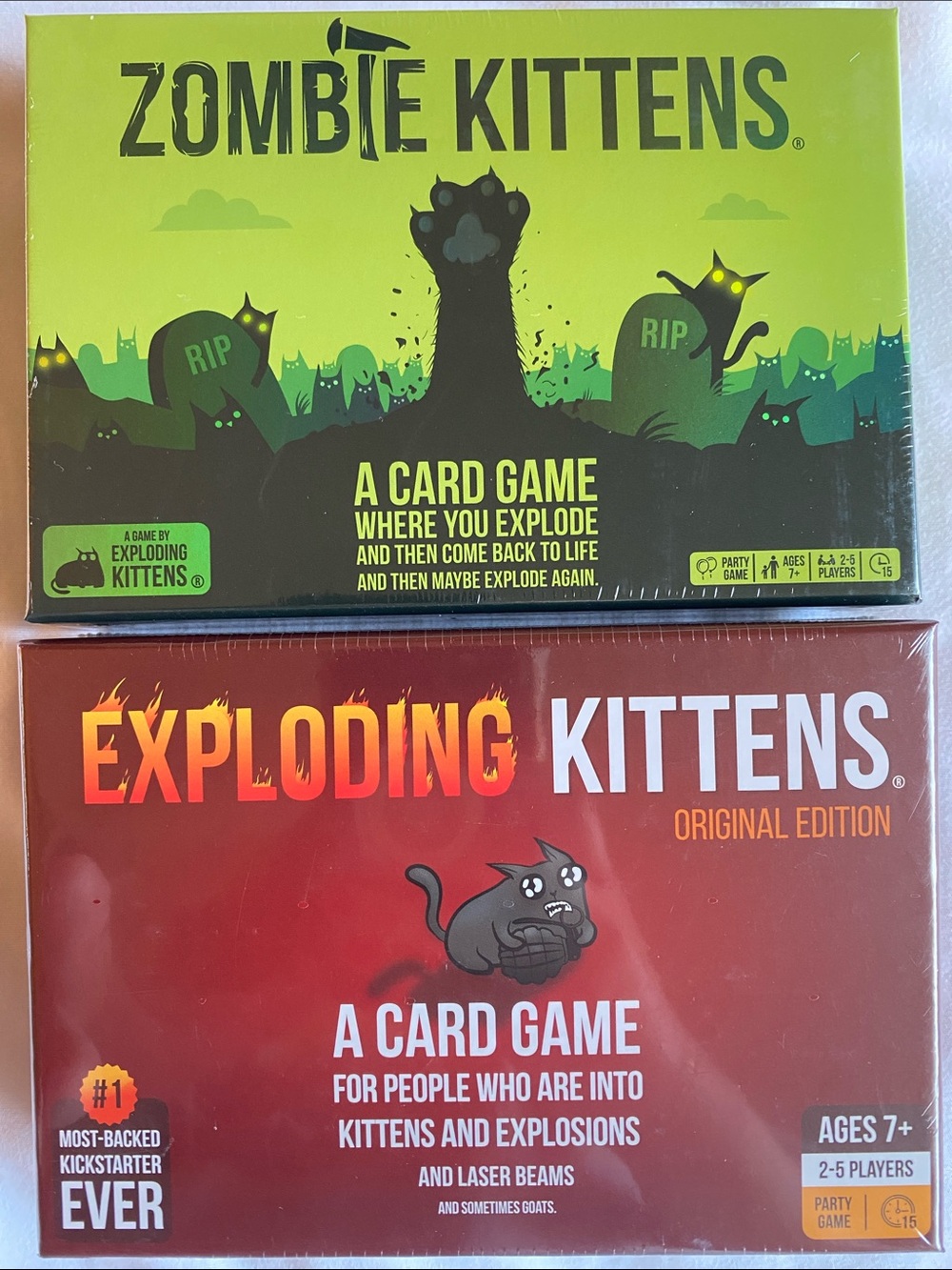 NIB Exploding Kittens/ Zombie Kittens Card Game Bundle